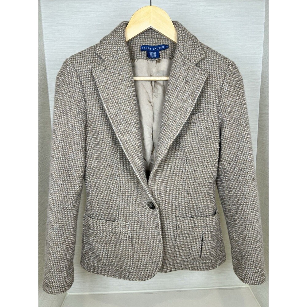Vintage Polo Ralph Lauren Women’s Beige Wool Blazer Size 4 Made In Italy